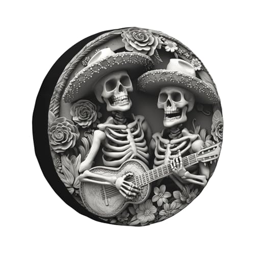 Image of Skeleton Spare Tire Cover, Universal Wheel Tire Cover Funny Skull Skeleton Tire Protectors for Trailer RV SUV Truck Camper 15 Inch