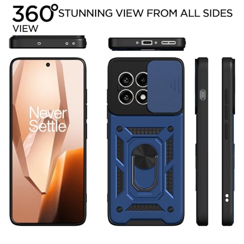 Image of Amazon Basics TPU Back Cover for OnePlus 13R 5G|360 Protection Case|Sliding Camera Sheild Cover & Ring Holder Stand Back Cover|D10 Tough Armor Bumper Case (Blue)