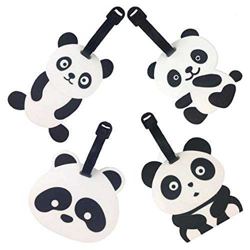 Étiquettes de Bagage de Voyage, Porte-étiquettes d'étiquette d'identification de Voyage de Valise de Panda, Porte-étiquettes d'identification de PVC pour Le Sac à Dos (Panda 4pc) Cover