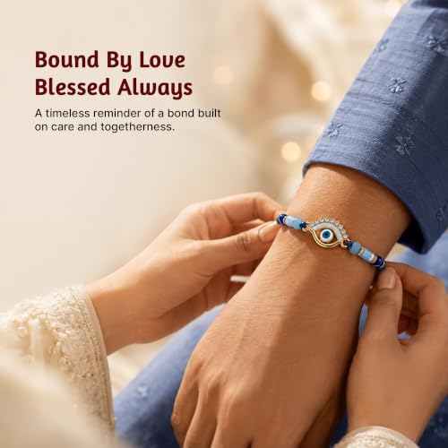 Image of Avyaan Handmade Evil Eye Beadwork Rakhi for Brother | Handcrafted Evil Eye Thread Band | Premium Beadwork | Soft, Comfortable & Lightweight | Durable | Perfect for Raksha Bandhan