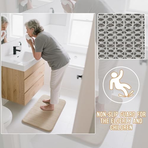 Image of Yimobra Memory Foam Bathroom Rugs Sets 2 Piece - Super Soft Absorbent Quick Dry Bath Mat Set, Machine Washable Non Slip Floor Carpet for Tub Shower & Single Sink (17x24 & 31.5x20 Inch, Beige)