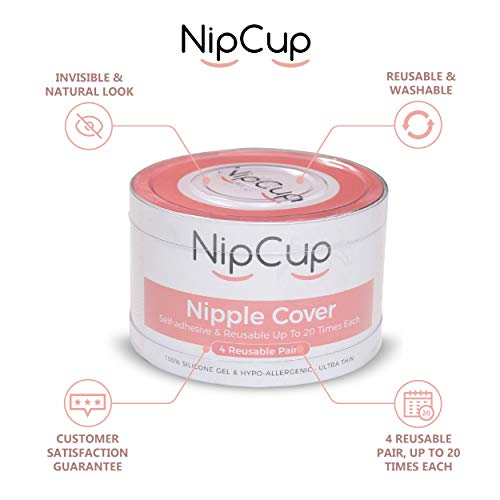image for NipCup 4 Pairs Reusable Silicone Nipple Covers | Ultra-Thin Adhesive I