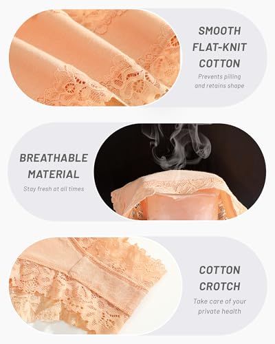 FINETOO Cotton Underwear for Women Sexy Panties Lace Hipster Low Rise Breathable Womens Cheeky 6 Pack S-XL