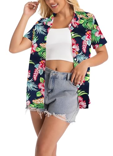 80s 90s Outfits for Women 80s Party Themed Outfit Shirt 90s Hawaiian Button Down Shirts Retro Neon Disco tee Tops