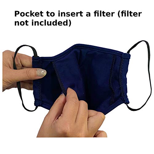 Lofbaz Cloth Face Coverings Cotton Fabric With Filter Pocket Washable Reusable (Navy - Pack Of 3, Adult S) #TOP4