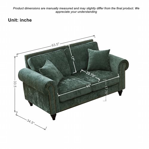 Image of KEIKI 2-Piece Sofa Set with 1 Oversized Chenille 3-Seater Sofa & 1 Loveseat Sofa, Upholstered 5-Seater Couch Set with Nailhead Trim, High-Density Foam Cushions, Rolled Arms, for Living Room, Green