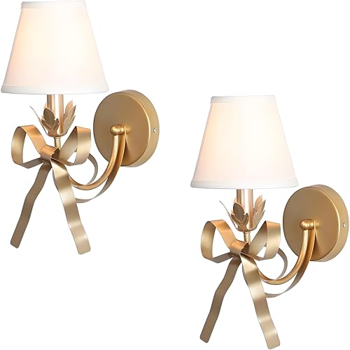 Image of DANGGEOI Bedside Wall Mount Light, Modern Wall Sconce Lights Fabric Shade Creative Bow Wall Lamps Perfect for Bedroom Living Room Reading Room and Hotel (2 Pack)