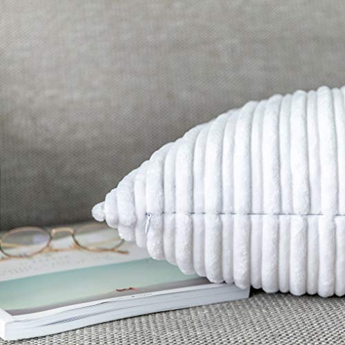Ugasa Velvet Pillow Covers Striped, Decorative Throw Cushion Case With Hidden Zipper For Home Couch/Bedroom/Car, Soft Cozy Solid Oblong, 1 Piece (12"X20", Pure White) #TOP3