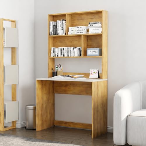 Image of Bniture Wooden Study Table for Home | Engineered Wood Study Table with Book Shelf | Multi Purpose Computer Desk for Writing & Study | Laptop Table for Home & Office | Giant Wood & Frosty White