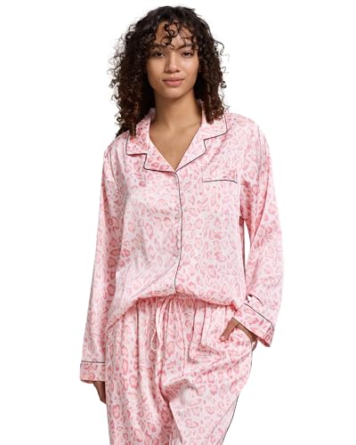 Image of YiNi LuLu Womens Silk Satin Pajamas Set Button Down 2 Piece Pjs Long Sleeve Oversized Sleepwear with Pockets