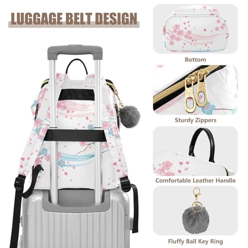 KLL Pink Blue Cherry Blossom Women Backpack Anti-theft Fashion Travel Shoulder Bag for Travel Work Shopping4