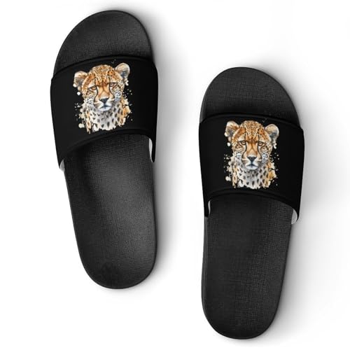Leopard Cheetah Leopard Head Watercolor PVC Slide Sandals Non-Slip Shower Slipper Open Toe House Shoes for Men Women