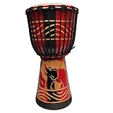 Stoneage Arts Djembe Drum Carved Bongo African Also An Awesome Gifting Idea Unique Décor Option. Carver Abstract Elephant Giraffe Turtle. (15 Inch, Elephant Red)