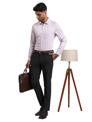 Image of Turtle Men 4 Way Stretch Slim Fit Self Design Flat Front Formal Trouser