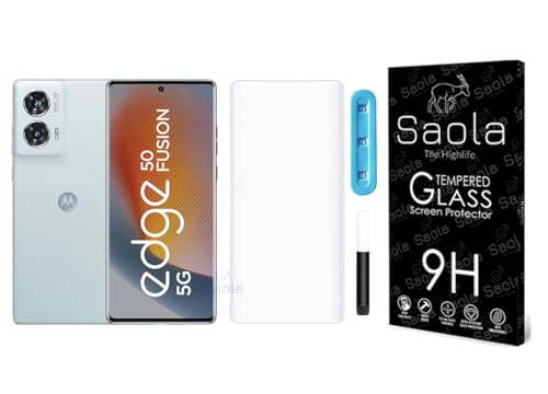 Image of Saola 1-Pack UV Curved Tempered Glass for Motorola Edge 50 Fusion | 9H Hardness | Edge-to-Edge Full Screen | UV Light Installation | Scratch Resistant | Case Friendly Screen Protector. (6.7 Inches)
