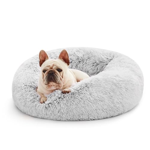 Love's cabin Calming Cat Bed for Indoor Cats, Anti-Anxiety Donut Round Dog Bed,Fluffy Faux Fur...