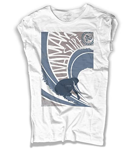 3styler Camiseta de mujer blanca Wave And Surf – Uvamara Surf Voltri Shirt – Línea Amazink – Algodón flameado (Slub) 150 g/m², Color blanco., XL