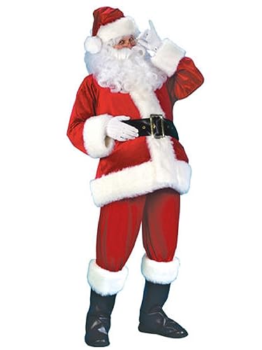 Christmas Santa Claus Cosplay Costume Adult Unisex Props Fancy Dress Xmas Red Santa Deluxe Velvet Santa Cosplay Suit Party Outfit (A-White, XXL)