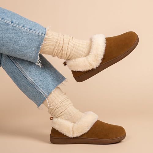 FamilyFairy Women Memory Foam Bootie Slippers, Warm Cozy Micro Suede Slipper Boots with Fuzzy Plush Lining and Collar, Winter Non Slip House Shoes for Indoor Outdoor2