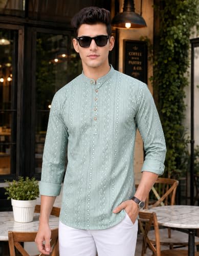 Image of Majestic Man Men's Cotton Regular Fit Short Printed Designer Kurta