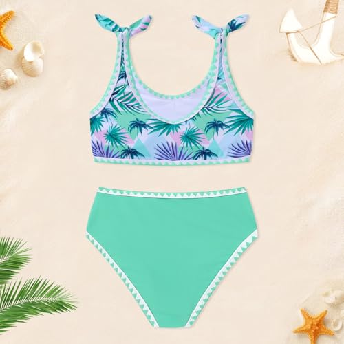 Image of Girls Two Piece Swimsuits Color Block Bowknot Swimwear Summer Beach Bikini Set Little Girl Bathing Suit with Chest Pad 3-10T