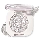 Silver Glitter Pressed Powder Eyeshadow, Single Shimmer Shade with Sparkly Finish, Buildable & Smooth Blendable Texture for Eye Makeup or Highlight Use