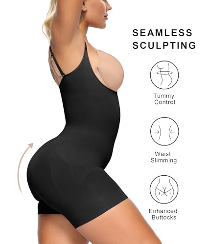 Image of SHAPERX Open Bust Shapewear Tummy Control Bodysuits for Women Seamless Compression High Waisted Body Shaper