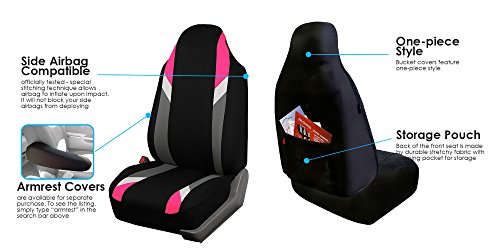 FH Group Three Row 7 Seater - Premium Modernistic Seat Covers - Fit Most Car, Truck, SUV, & Van Pink/Black by FH Group - Image 5