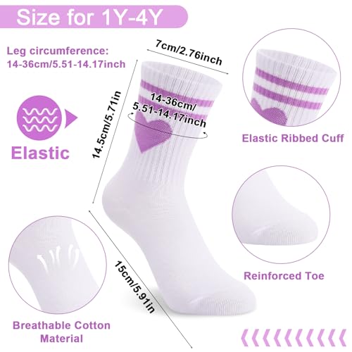 Jspupifip Kids Socks, 6 Pairs Crew Athletic Cotton Girls Toddler Striped Socks with Retro Stripes Hearts2