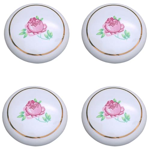 Tverghvad Ceramic Hand Painted Drawer Knobs, [4 Pack] Vintage Rose Flower Round Cabinet Knobs and Pulls, Kitchen Furniture Knobs for Dresser/Cupboard/Wardrobe/Closet (Rose, 4 Pieces) by Tverghvad - Used condition - US$7.12