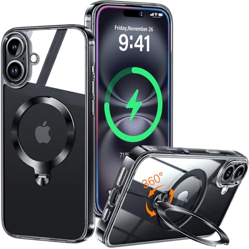 HaloArt 360° Rolatif Support Magnétique Coque pour iPhone 17 [CD Anneau Support Stable pour Mag-Safe] [N°1 Puissance Magnétique & Antichoc Protection...
