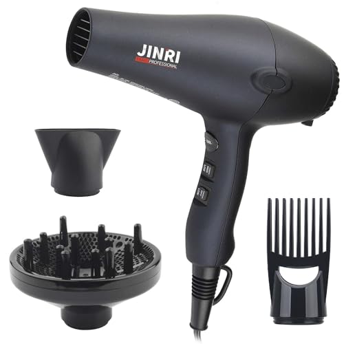 Professional Tourmaline Hair Dryer with Negative Ionic Technology and Attachments, Lightweight and Low Noise - 1875w