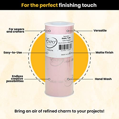 Image of Expo International Decorative Matte Tulle, Lightweight Polyester Tulle Fabric for Tutus, Costumes, and Party Decorations, Washable, Easy-to-Use, 6 Inch x 25 Yards, Light Pink, Pack of 1