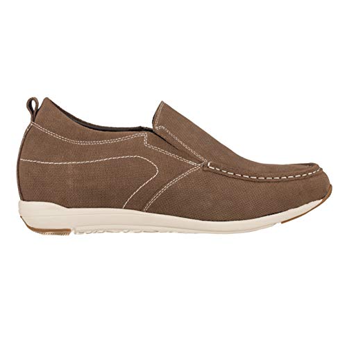 CALTO Men's Invisible Height Increasing Elevator Shoes - Brown Nubuck Leather Slip-on Casual Loafers - 2.8 Inches Taller - G4904 - Size 7.5 D(M) US2