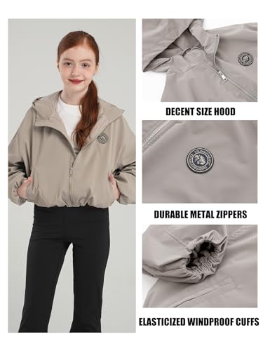 SOLOCOTE Big Girls Lightweight Jacket - Fall Spring Water-Resistant Windbreaker Zip Up Hoodie Cropped Jackets for Kids4
