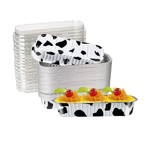 BEBPAEGUN Aluminum Foil Loaf Baking Pans with Lids (50Pcs Milk), 200ml Ramekin Rectangle Baking Tins Muffin Liners Mini Pie Pans Foil Bread Containers for Baking…11