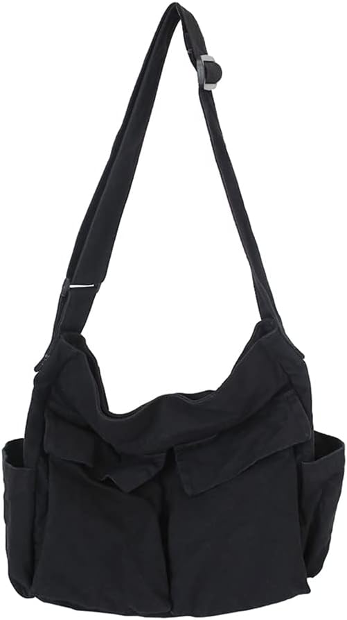 Canvas Messenger Bag Large Hobo Crossbody Bag with Multiple Pockets Canvas Shoulder Tote Bag for Women and Men