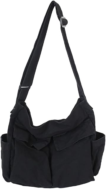 DKIIL NOIYB Canvas Shoulder Bags For Women, Large Capacity Solid Soft Denim Leisure Travel Bag Multiple Pockets Denim Crossbody Bag Denim Bags With Adjustable Shoulder Straps