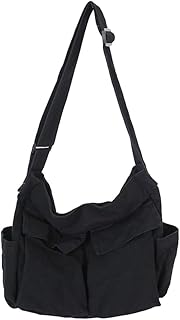 JQWSVE Canvas Messenger Bag Large Hobo Crossbody Bag with Multiple Pockets Canvas Shoulder Tote