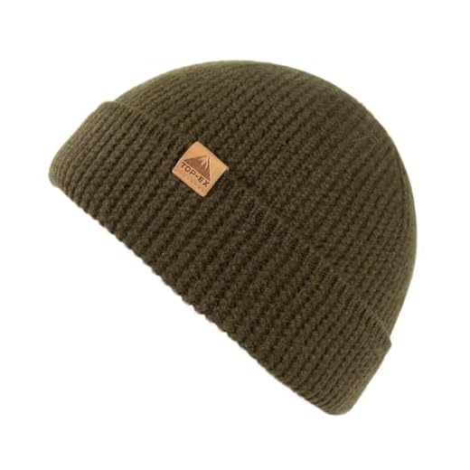 TOP-EX XL/XXL 100% Merino Wool Fisherman Beanie Hat Men & Women Big Head, Unisex Thermal Wool Hats, Winter Cap Trawler Knitted Cuffed Hat for Outdoor Running Golf - Urban Olive