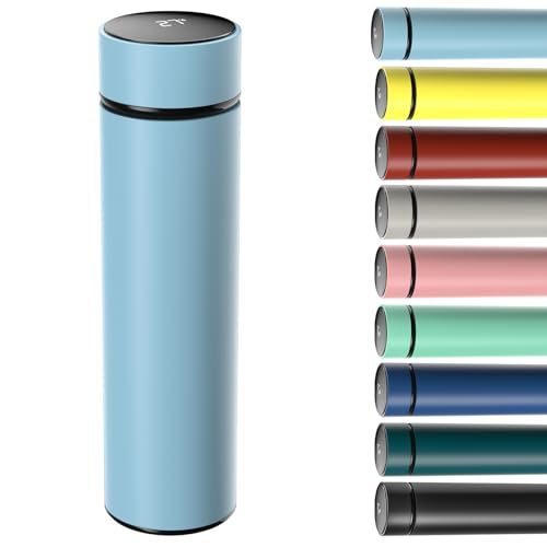 Homealexa Tazas de café de viaje de 500 ml, botella de agua, taza aislante al vacío, acero inoxidable 304, medidor de temperatura con pantalla táctil, taza inteligente para calor y frío