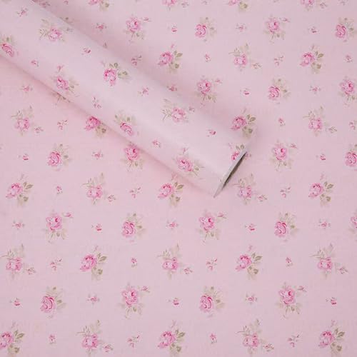 Pink Floral Drawer Shelf Liner Self Adhesive Decorative Rose Contact Paper for Shelves Drawer Cabinets Furniture Wall Decoration (17.7x78.7 Inches)