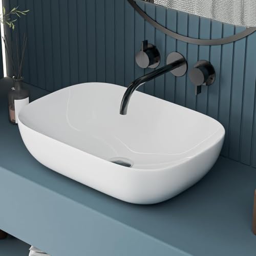 Image of LUXART Ceramic Counter Top Wash Basin | Modern Rectangular Table Top Washbasin | Bathroom, Home & Office | White (20 x 14 x 5 Inch)
