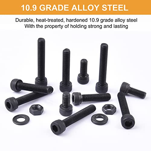 Vigrue M5 X 8/10/12/20/25/30Mm Socket Head Screws, 328Pcs 12.9 Grade Alloy Steel M5 Hex Socket Cap Machine Screws Bolts Nuts Washer Assortment Kit, Allen Drive #TOP3