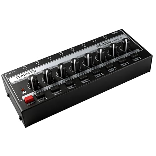 QudosXy HA800S Audio Mixer, 8-Channel Stereo Line Mixer for Sub-Mixing, Independent Volume & Stereo/Mono Control, 1/4