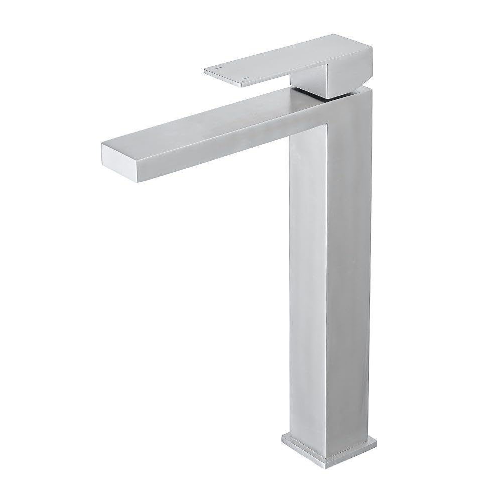 Heable Tall Bathroom Basin Mixer Taps Brushed Nickel Mono Basin Tap Square Cloakroom Faucet with High Spout Modern Single Lever Washroom Faucet High Rise Bathroom Sink Taps with G1/2 Hoses — image 1