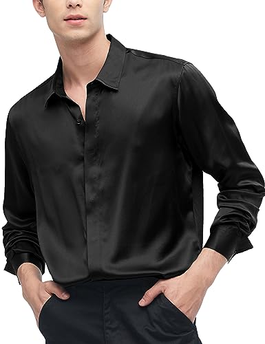 LilySilk Silk Mens Shirt Versatile 100% Charmeuse Silk Button Down Shirt Long Sleeves All Season for Formal Casual