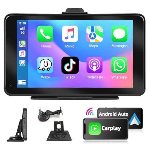Podofo Wireless Carplay & Android Auto Tragbares Autoradio, 7 Zoll Auto Radio