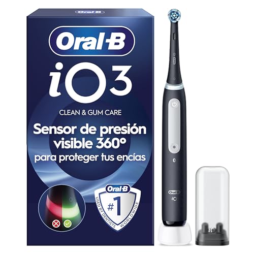 Oral B iO 3N Cepillo de Dientes Eléctrico Negro con Mango Recargable, 1 Cabezal y Estuche de Viaje, 3 Modos De Cepillado Con Modo Blaqueante, Sensor De Presión y Temporizador, Diseñado por Braun