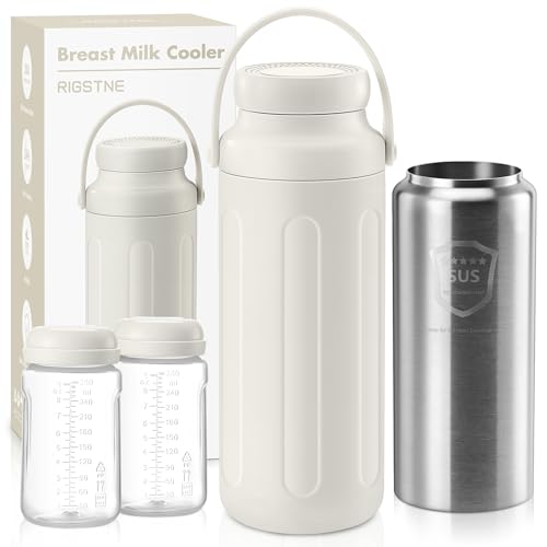 Image of Portable Breast Milk Cooler - 19oz Breast Milk Cooler Bottle with 2pcs Baby Bottles, Breast Milk Chiller with Stainless Steel Ring Cooling for 24 Hours, Breastfeeding Essentials for Travel Outdoor